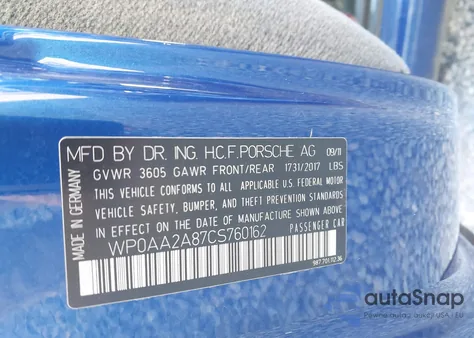 2012 Porsche Cayman z USA, uszkodzony, nr VIN WP0AA2A87CS760162